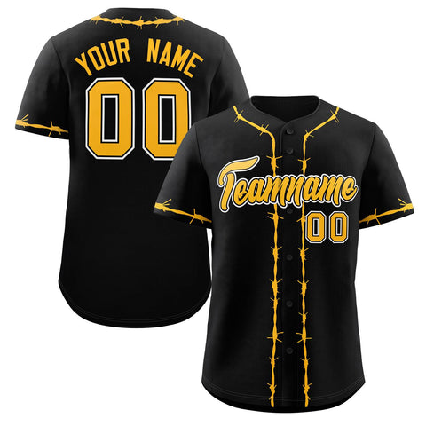 Custom Black Yellow Thorns Ribbed Classic Style Authentic Baseball Jersey