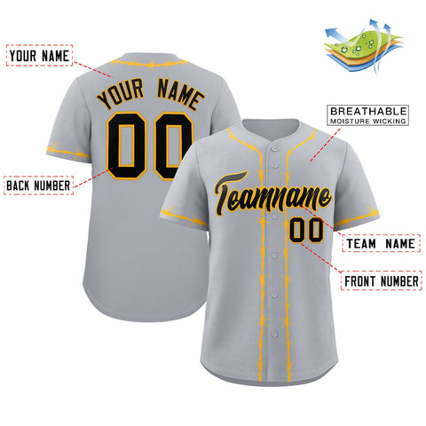Custom Gray Yellow Thorns Ribbed Classic Style Authentic Baseball Jersey