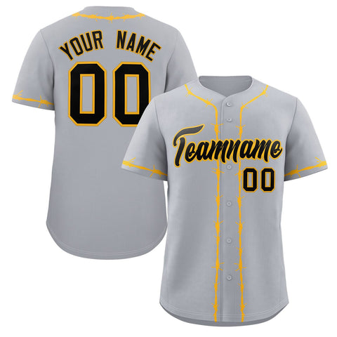 Custom Gray Yellow Thorns Ribbed Classic Style Authentic Baseball Jersey