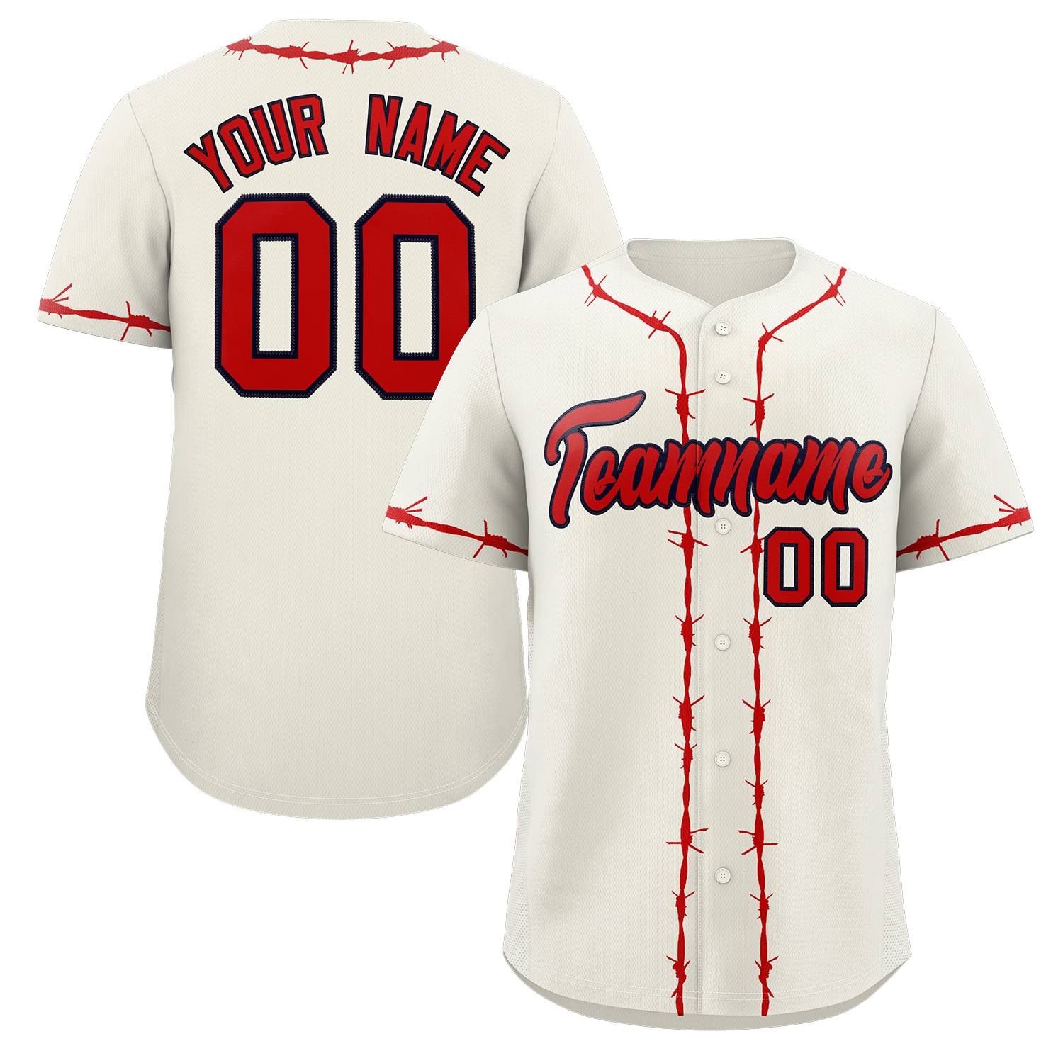 Custom Cream Red Thorns Ribbed Classic Style Authentic Baseball Jersey