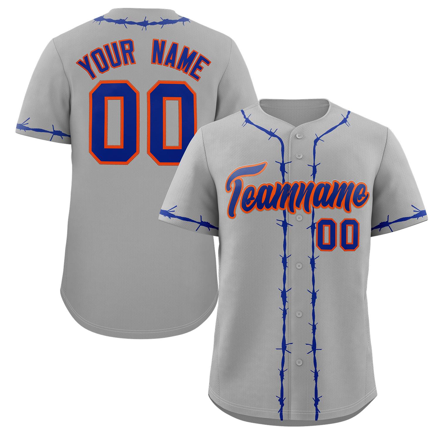 Custom Gray Royal Thorns Ribbed Classic Style Authentic Baseball Jersey