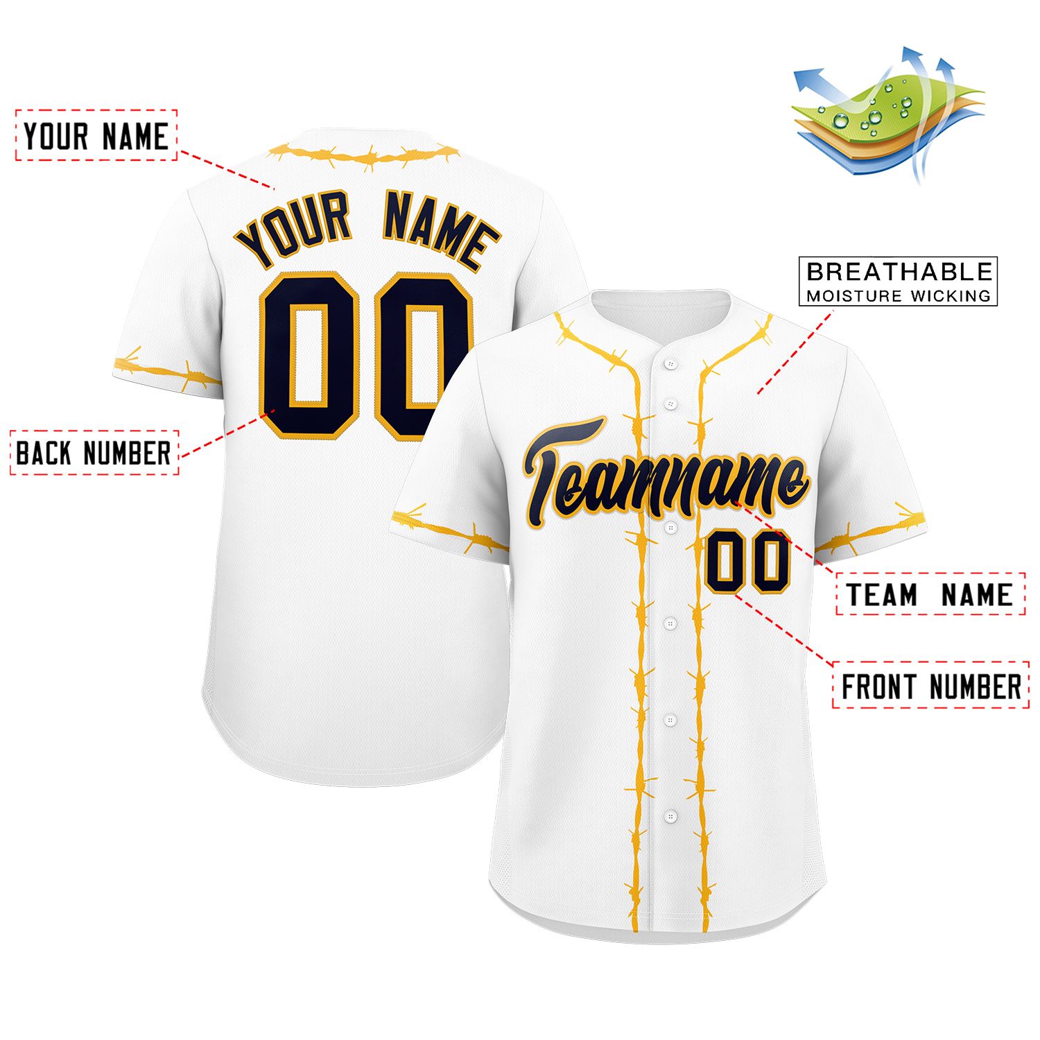 Custom White Yellow Thorns Ribbed Classic Style Authentic Baseball Jersey