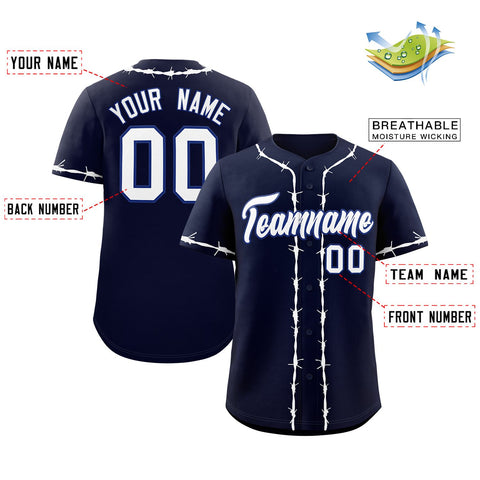 Custom Navy White Thorns Ribbed Classic Style Authentic Baseball Jersey