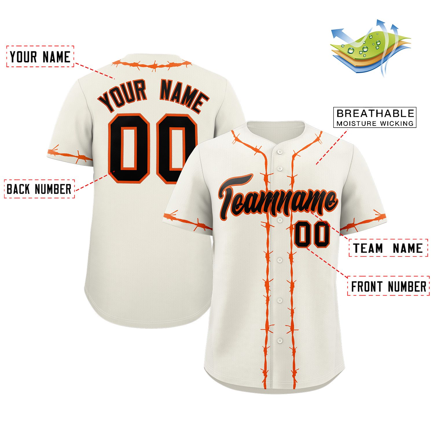 Custom Cream Orange Thorns Ribbed Classic Style Authentic Baseball Jersey