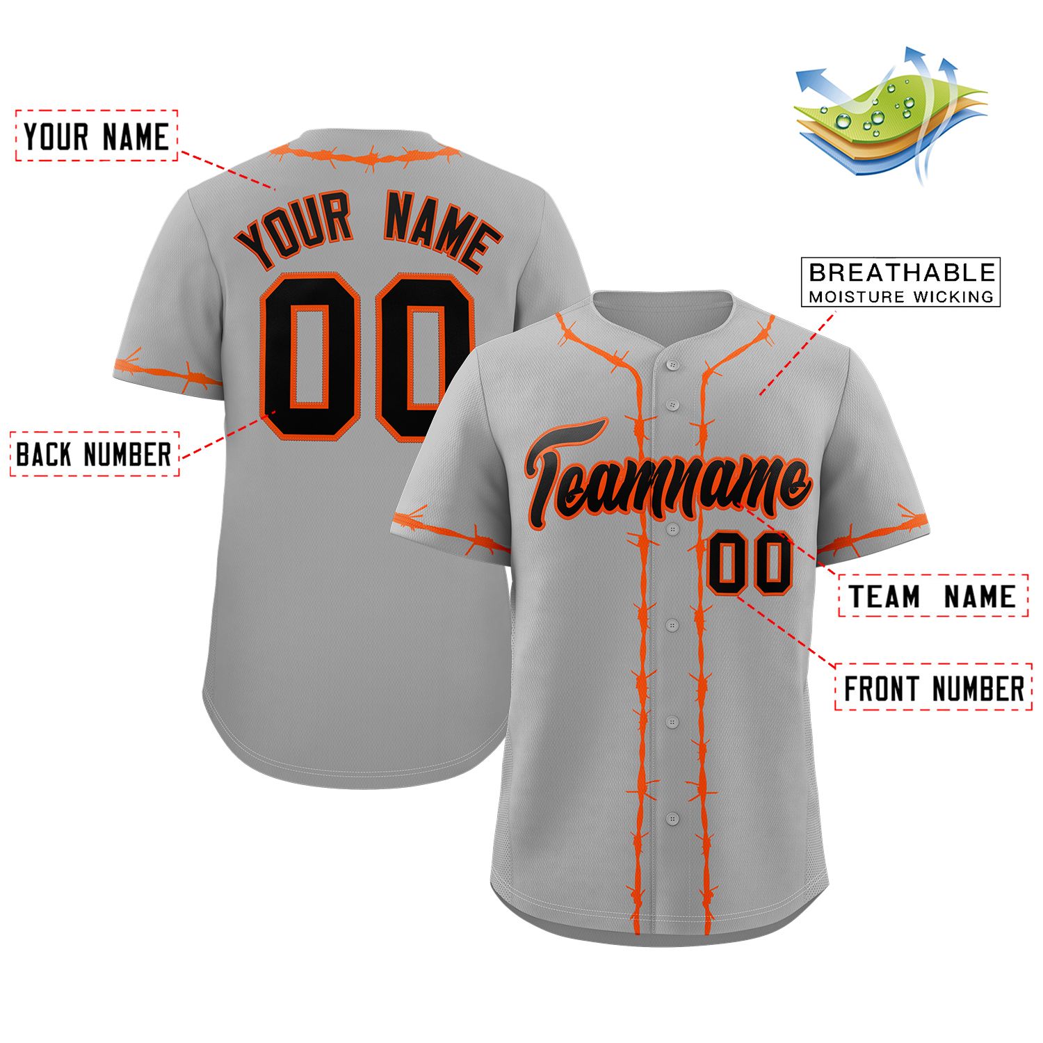 Custom Gray Orange Thorns Ribbed Classic Style Authentic Baseball Jersey