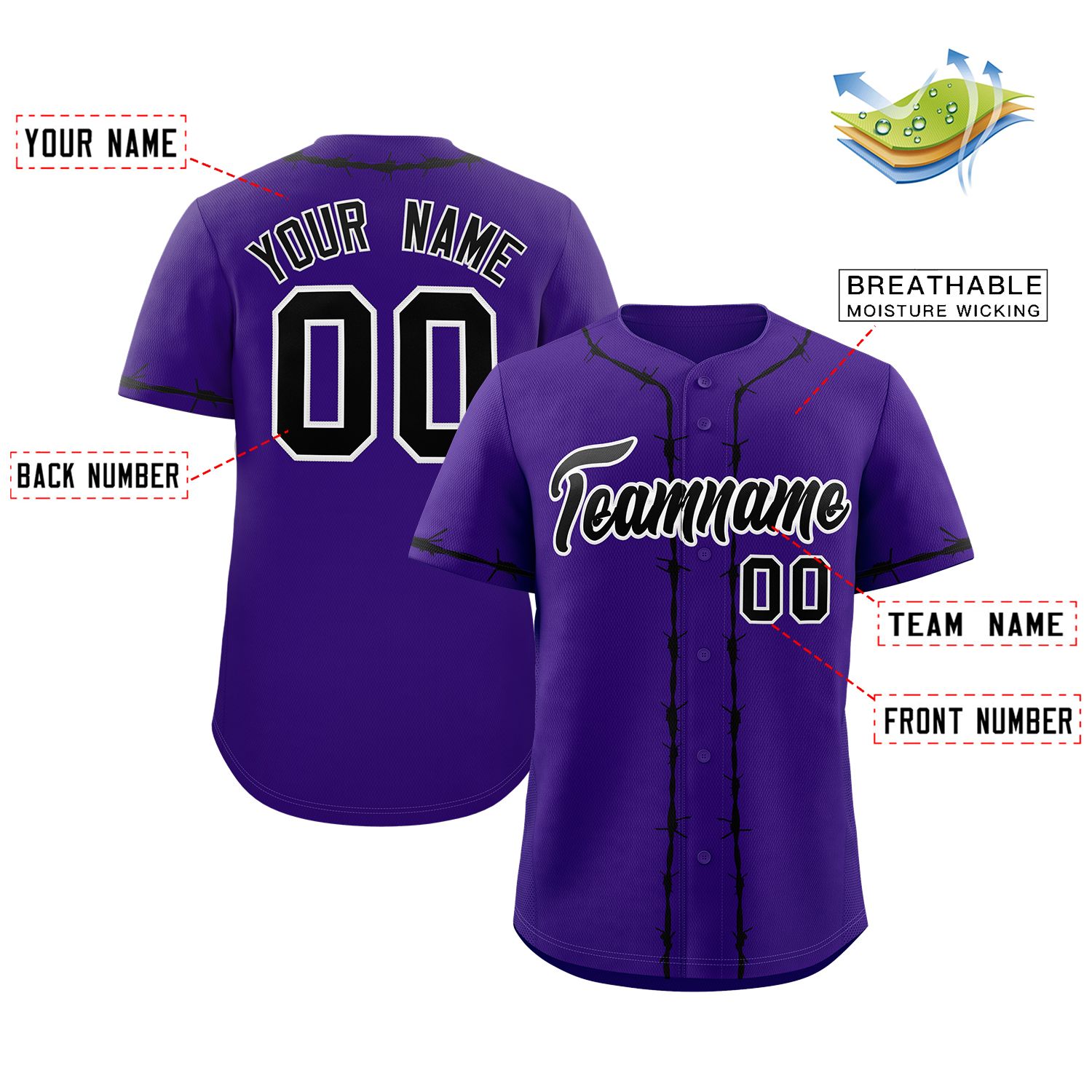 Custom Purple Black Thorns Ribbed Classic Style Authentic Baseball Jersey