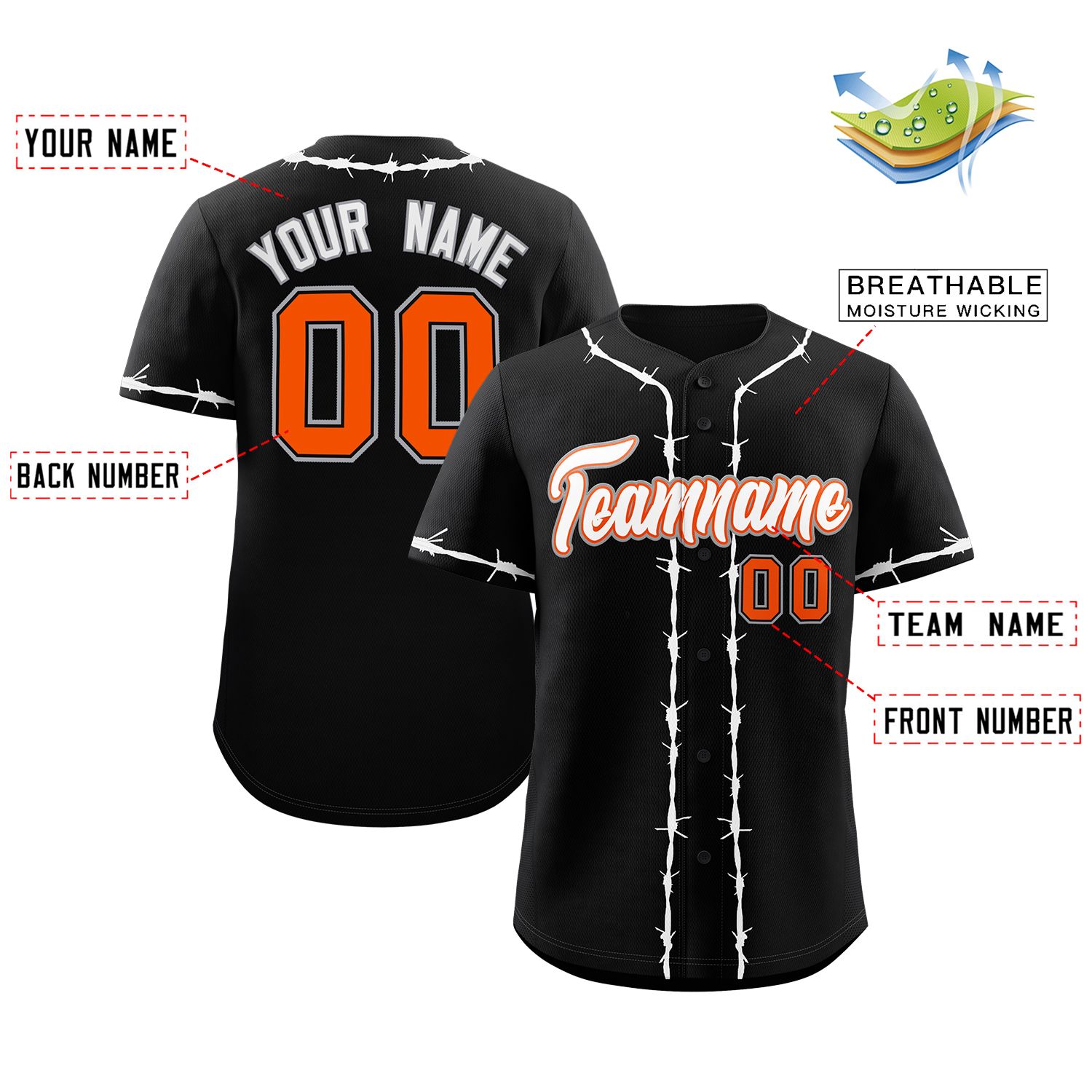 Custom Black White Thorns Ribbed Classic Style Authentic Baseball Jersey