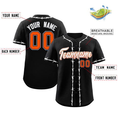 Custom Black White Thorns Ribbed Classic Style Authentic Baseball Jersey