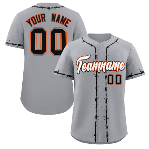 Custom Gray Black Thorns Ribbed Classic Style Authentic Baseball Jersey