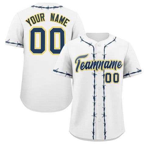 Custom White Navy Blue Thorns Ribbed Classic Style Authentic Baseball Jersey