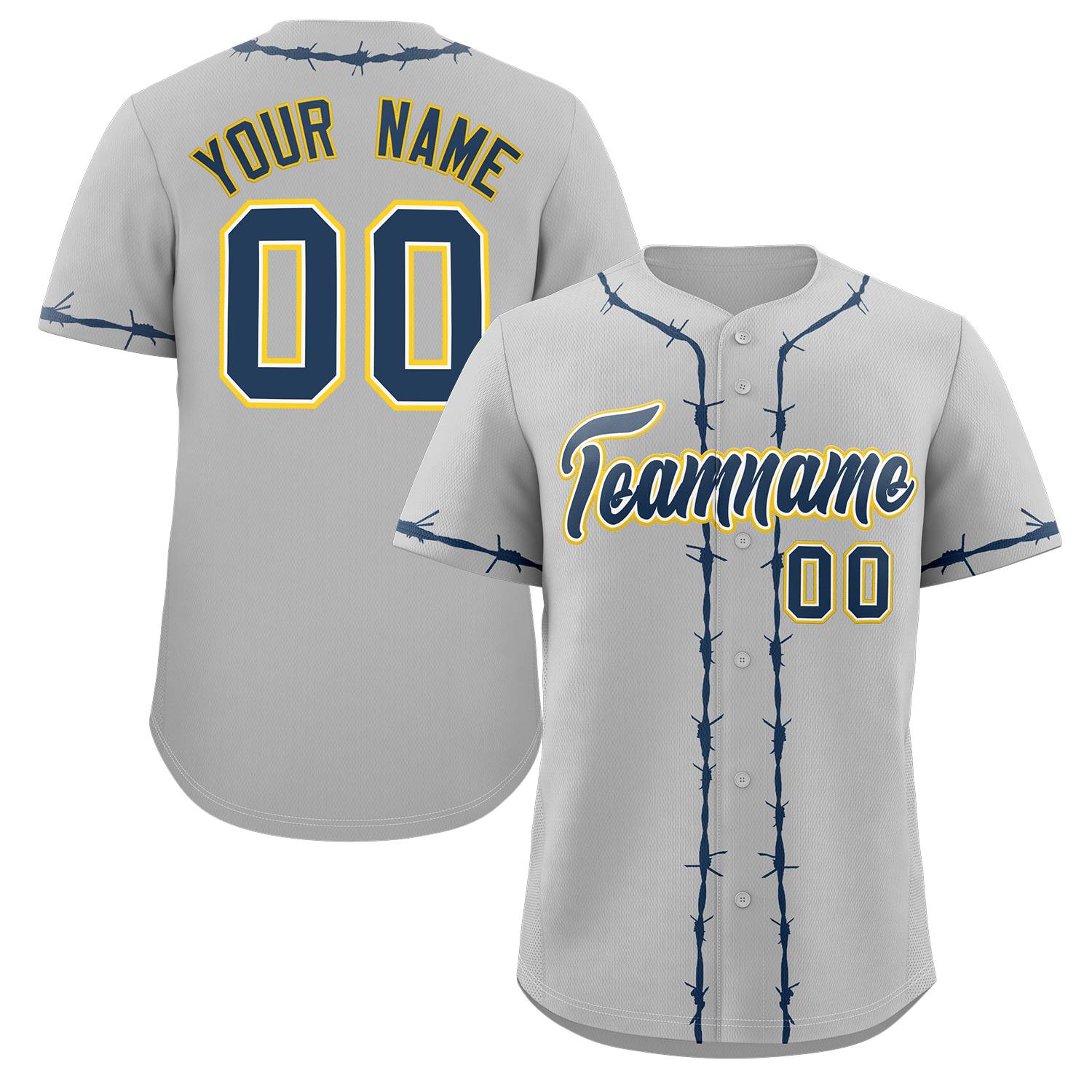 Custom Gray Navy Blue Thorns Ribbed Classic Style Authentic Baseball Jersey