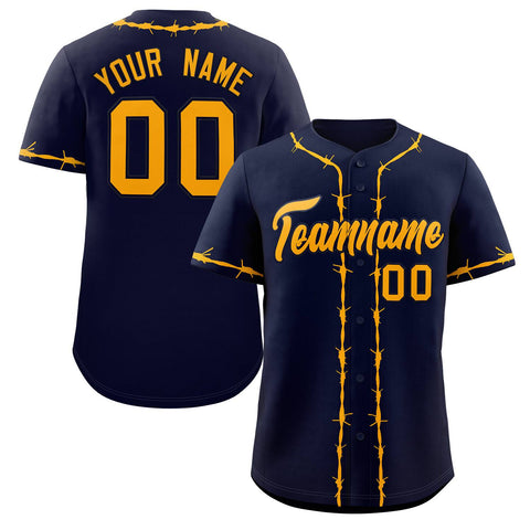 Custom Navy Yellow Thorns Ribbed Classic Style Authentic Baseball Jersey