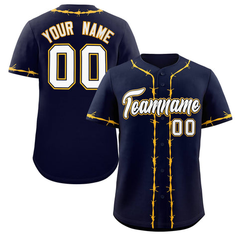 Custom Navy Gold Thorns Ribbed Classic Style Authentic Baseball Jersey