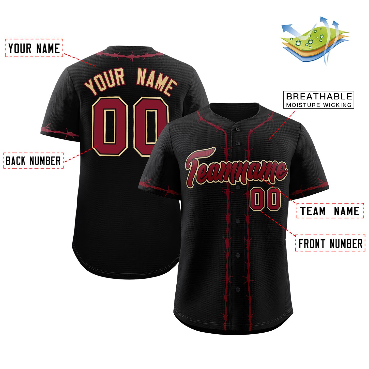 Custom Black Crimson Thorns Ribbed Classic Style Authentic Baseball Jersey