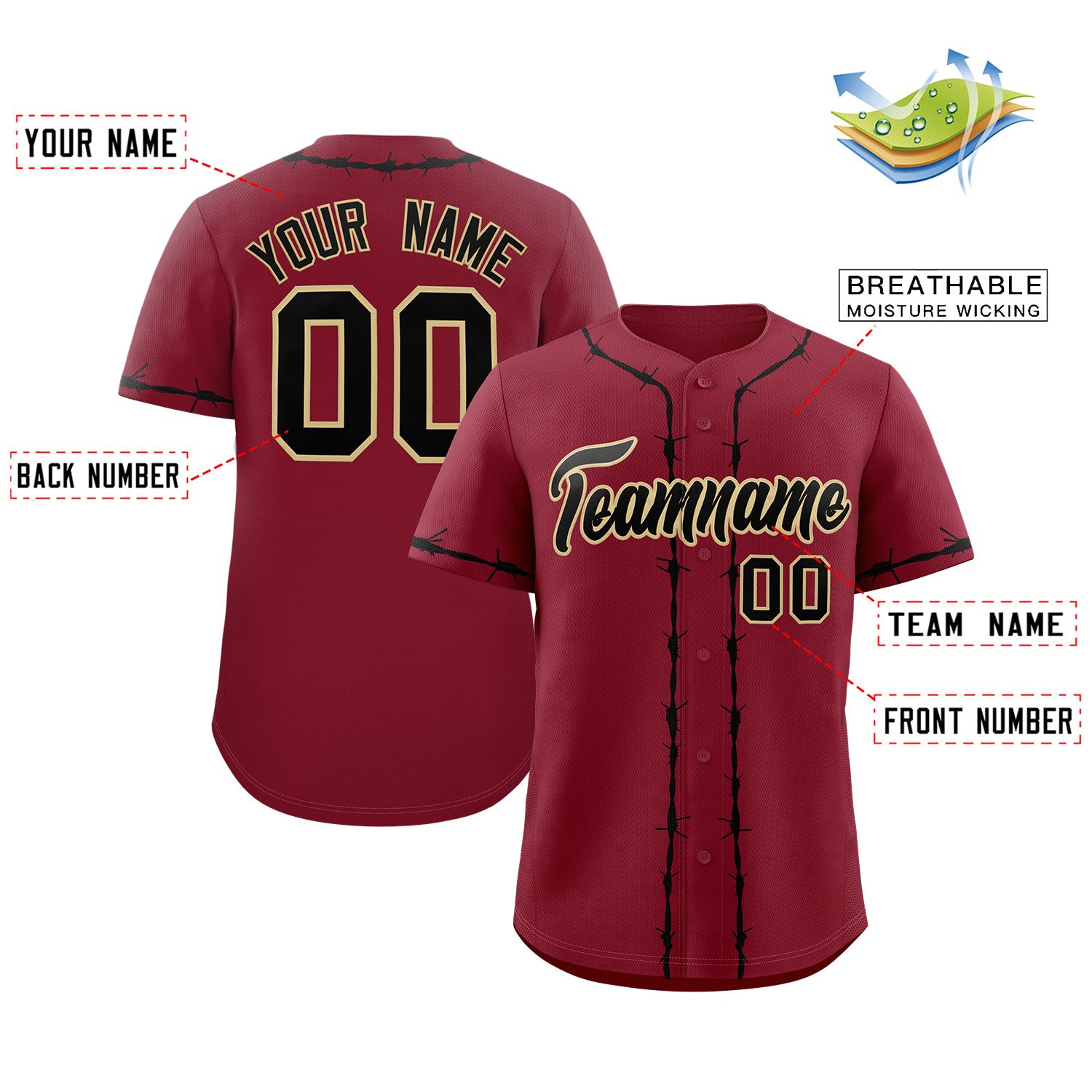 Custom Crimson Black Thorns Ribbed Classic Style Authentic Baseball Jersey