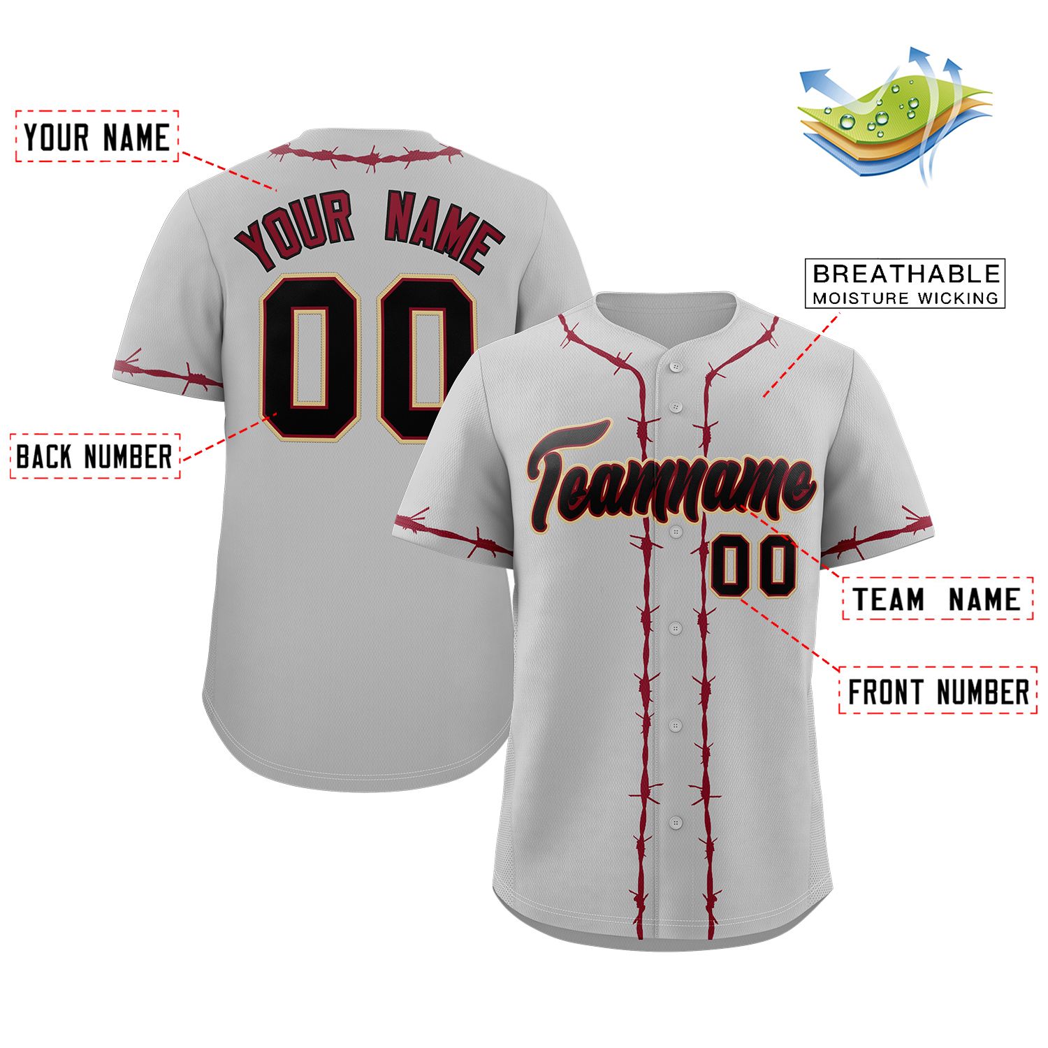 Custom Gray Crimson Thorns Ribbed Classic Style Authentic Baseball Jersey