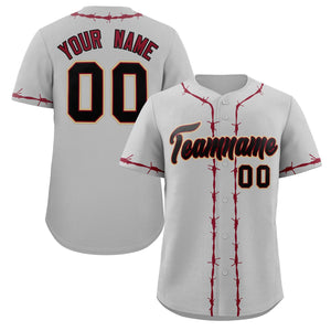 Custom Gray Crimson Thorns Ribbed Classic Style Authentic Baseball Jersey