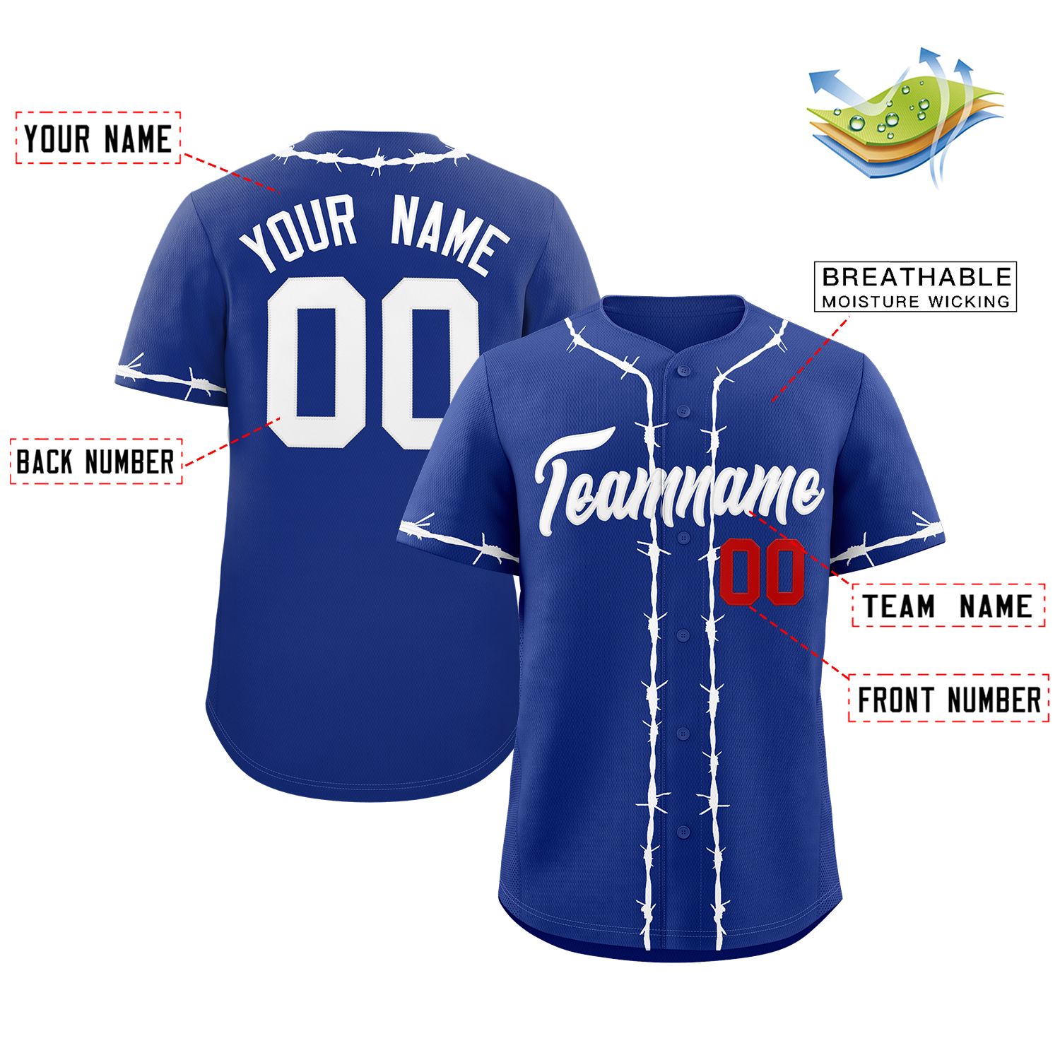 Custom Royal White Thorns Ribbed Classic Style Authentic Baseball Jersey