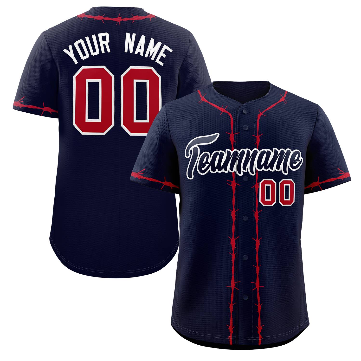 Custom Navy Red Thorns Ribbed Classic Style Authentic Baseball Jersey