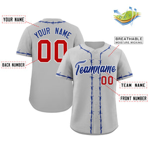 Custom Gray Royal Thorns Ribbed Classic Style Authentic Baseball Jersey