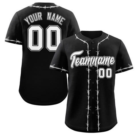 Custom Black Gray Thorns Ribbed Classic Style Authentic Baseball Jersey