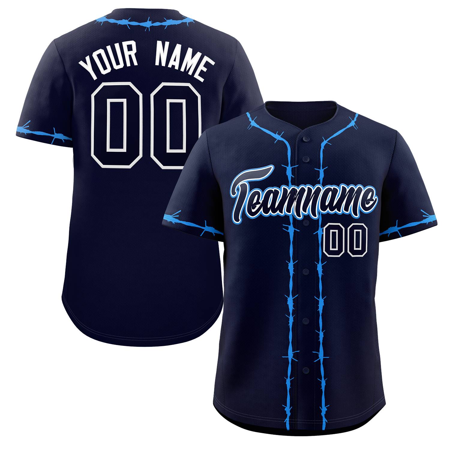 Custom Navy Powder Blue Thorns Ribbed Classic Style Authentic Baseball Jersey