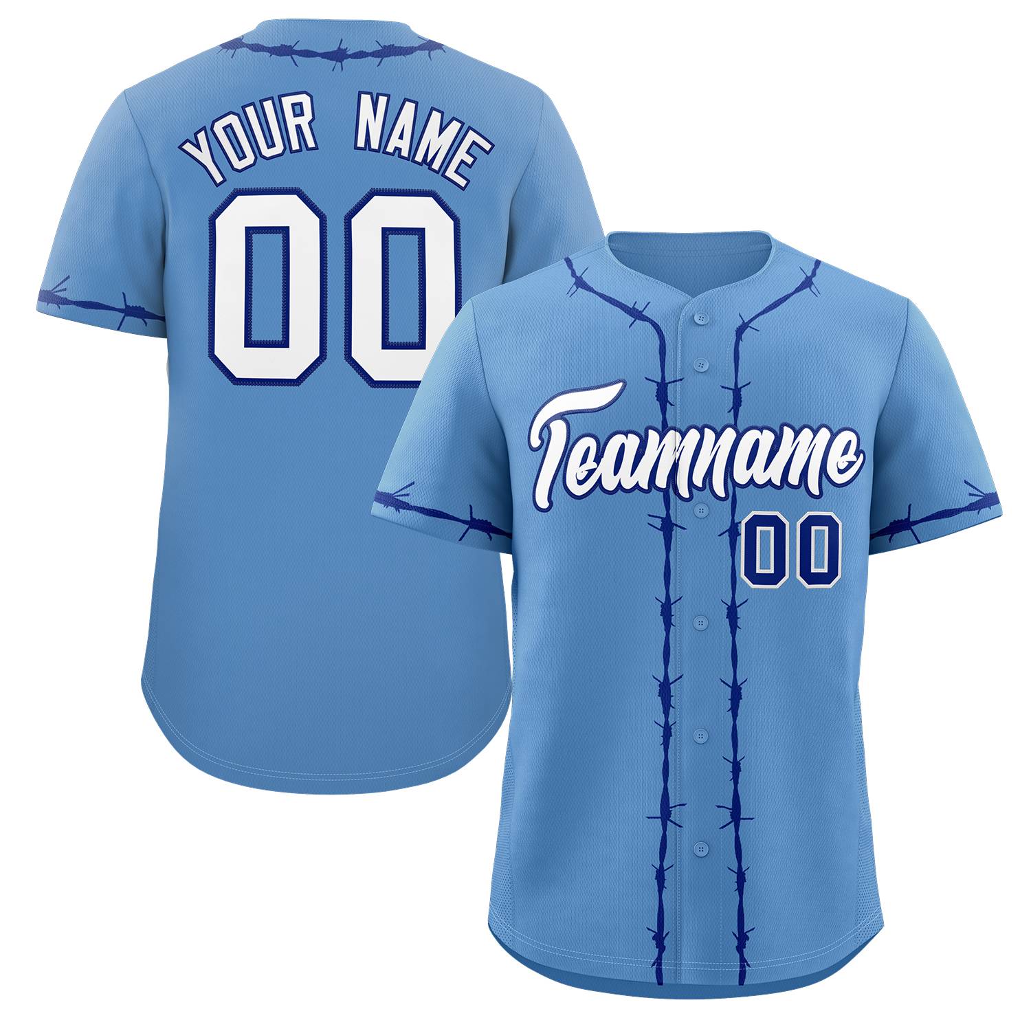 Custom Powder Blue Royal Thorns Ribbed Classic Style Authentic Baseball Jersey