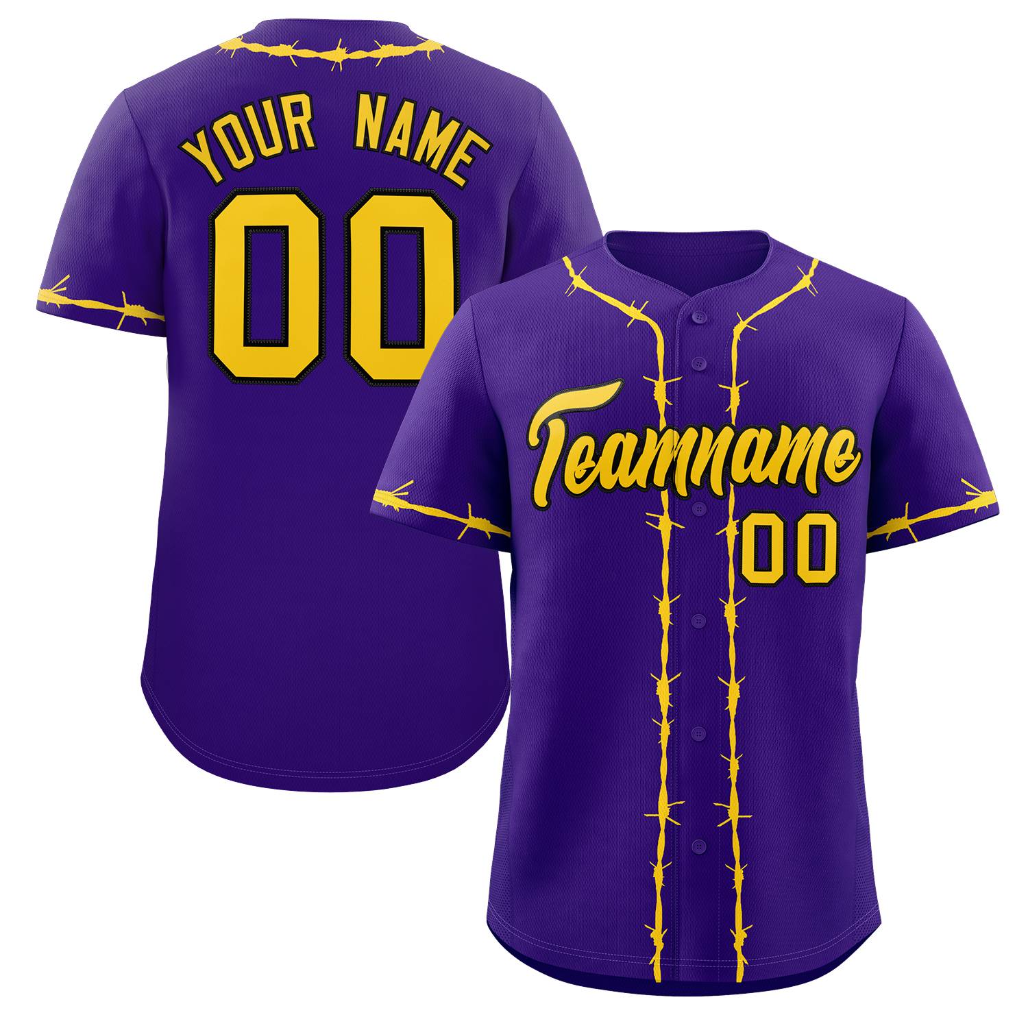 Custom Purple Gold Thorns Ribbed Classic Style Authentic Baseball Jersey