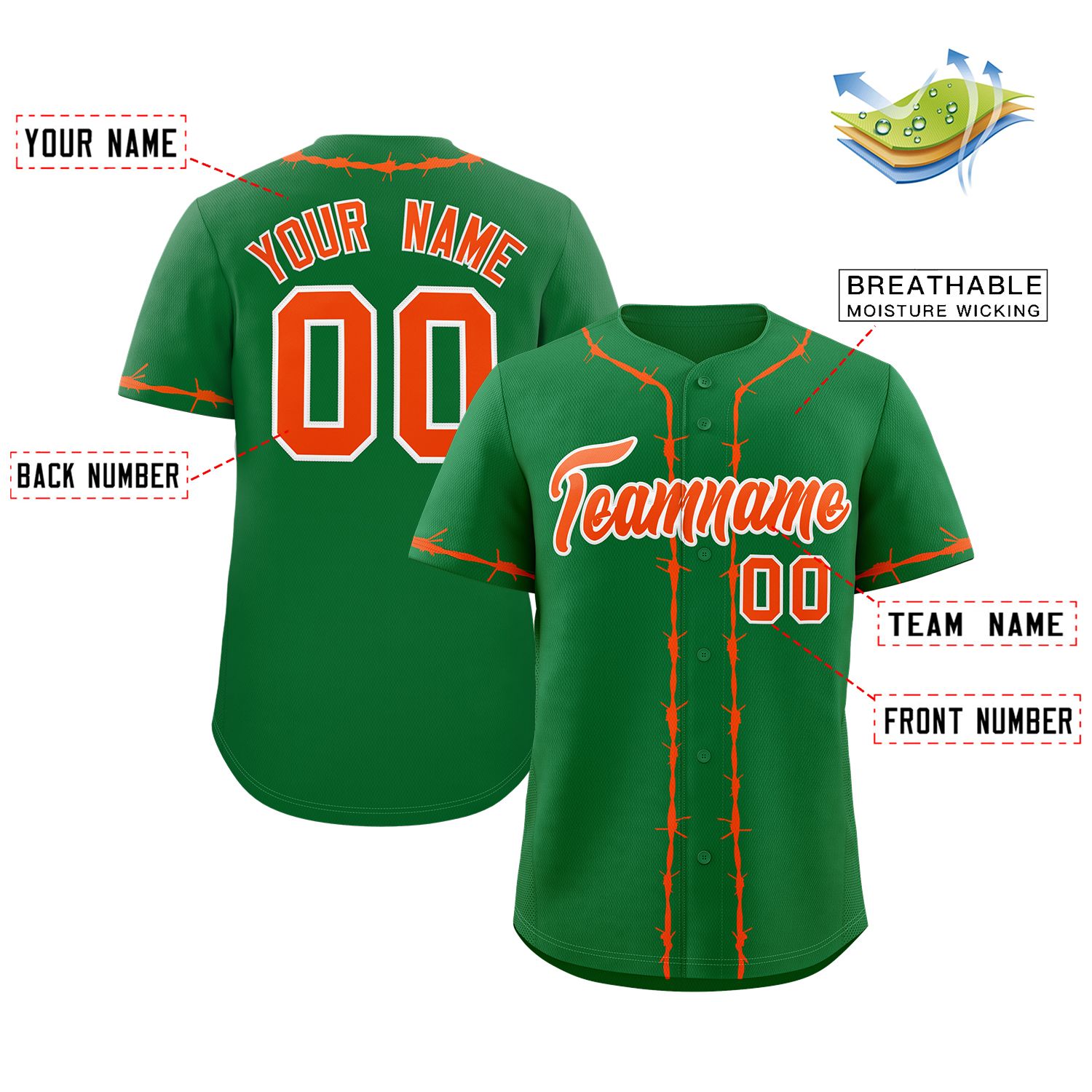 Custom Kelly Green Orange Thorns Ribbed Classic Style Authentic Baseball Jersey