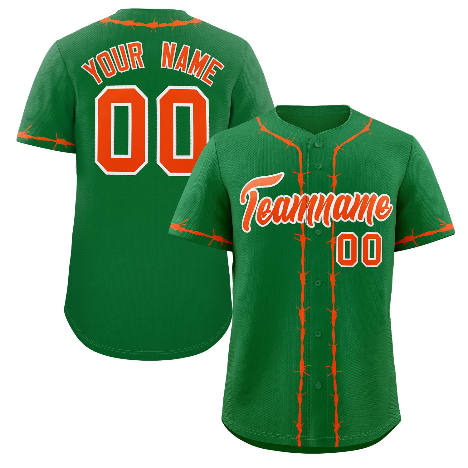 Custom Kelly Green Orange Thorns Ribbed Classic Style Authentic Baseball Jersey