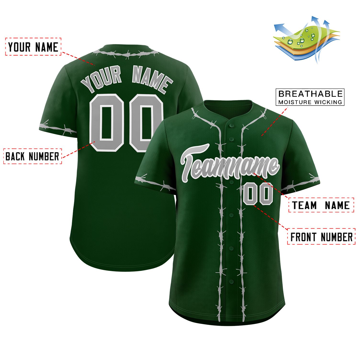 Custom Green Gray Thorns Ribbed Classic Style Authentic Baseball Jersey