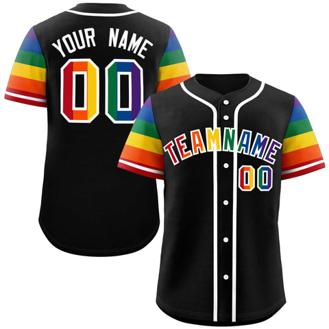 Custom Black LGBT Rainbow For Pride Month Raglan Sleeve Authentic Baseball Jersey