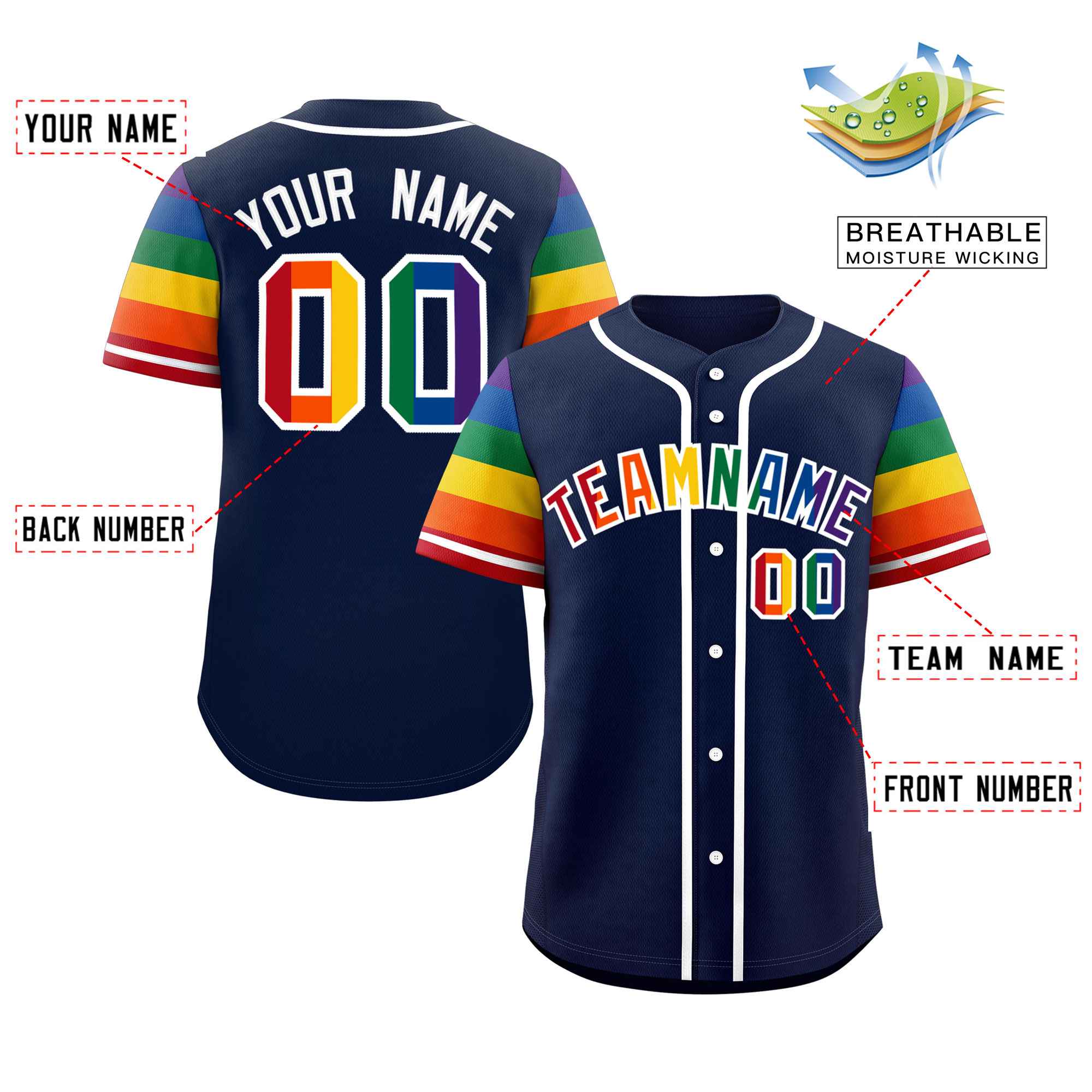 Custom Navy LGBT Rainbow For Pride Month Raglan Sleeves Authentic Baseball Jersey