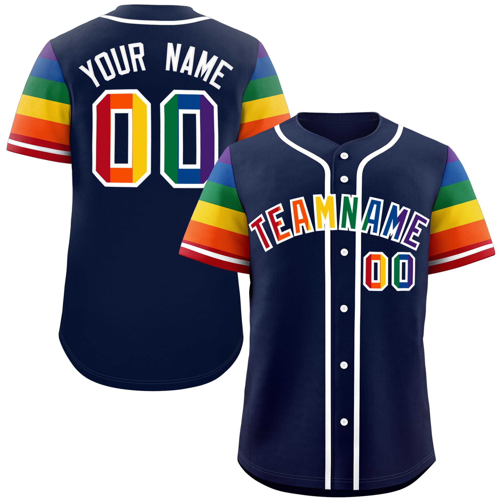 Custom Navy LGBT Rainbow For Pride Month Raglan Sleeves Authentic Baseball Jersey