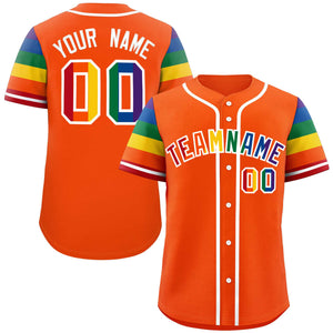 Custom Orange LGBT Rainbow For Pride Month Raglan Sleeves Authentic Baseball Jersey