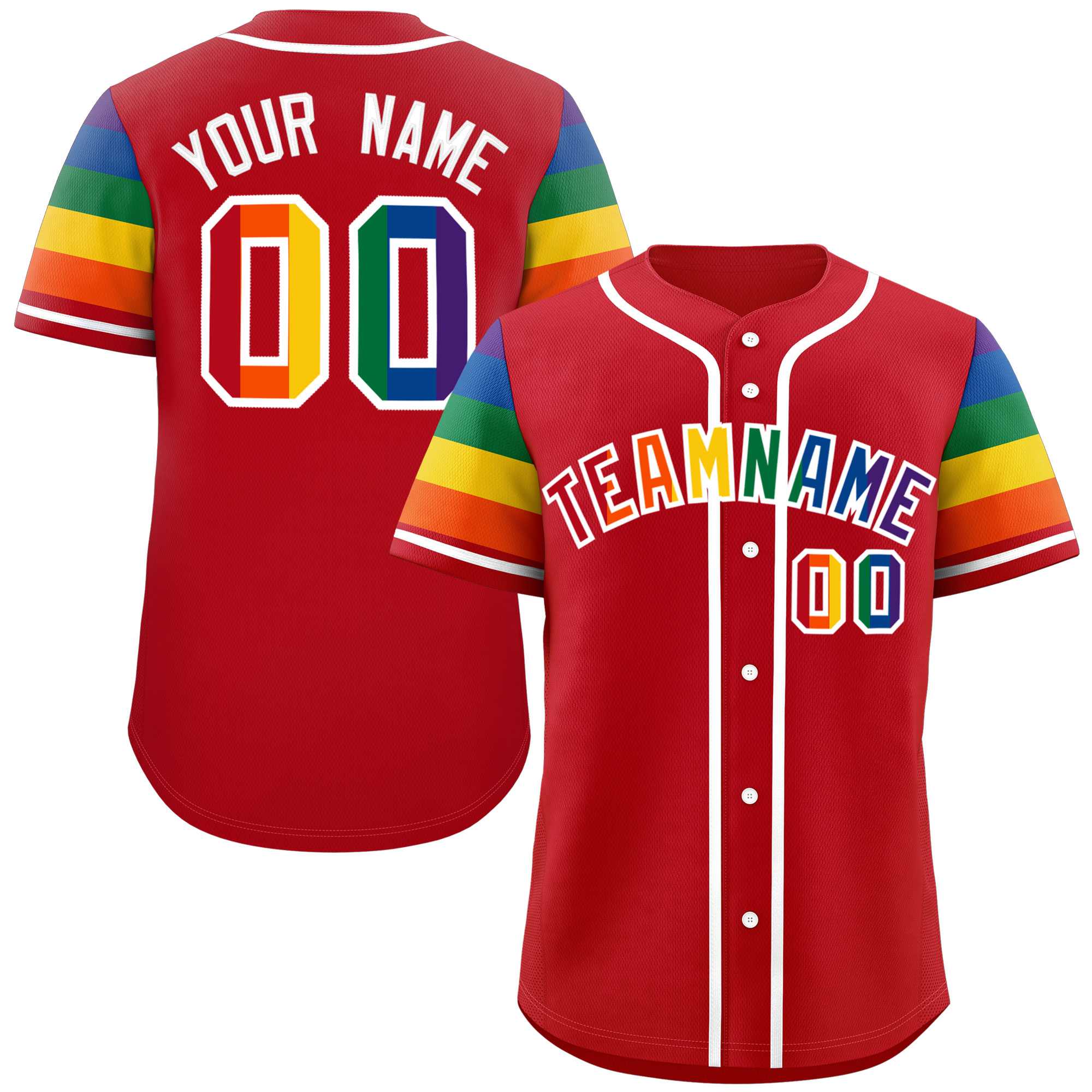 Custom Red LGBT Rainbow For Pride Month Raglan Sleeves Authentic Baseball Jersey