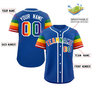 Custom Royal LGBT Rainbow For Pride Month Raglan Sleeves Authentic Baseball Jersey