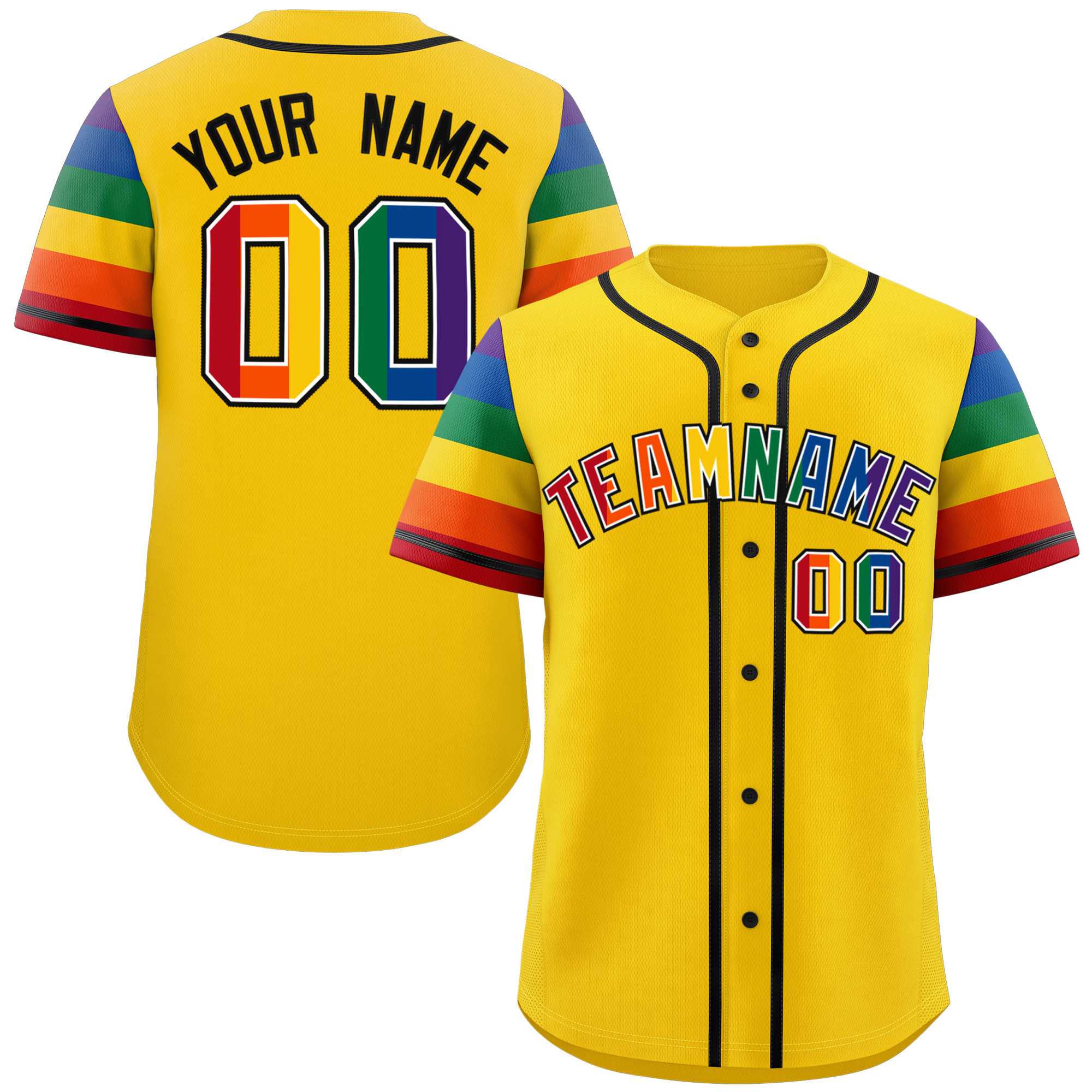 Custom Gold LGBT Rainbow For Pride Month Raglan Sleeves Authentic Baseball Jersey