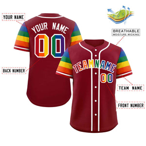 Custom Crimson LGBT Rainbow For Pride Month Raglan Sleeves Authentic Baseball Jersey