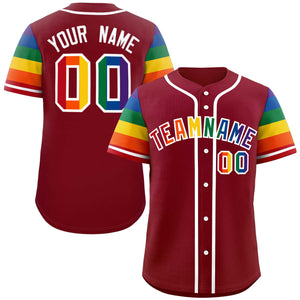 Custom Crimson LGBT Rainbow For Pride Month Raglan Sleeves Authentic Baseball Jersey