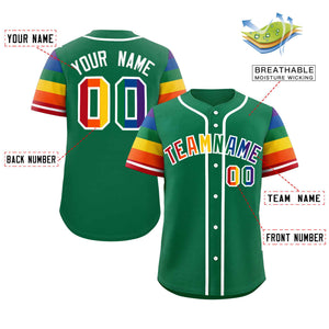 Custom Kelly Green LGBT Rainbow For Pride Month Raglan Sleeves Authentic Baseball Jersey