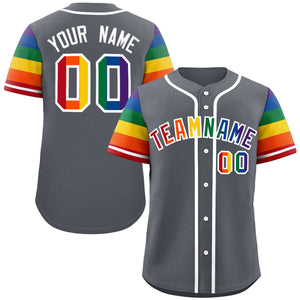 Custom Dark Gray LGBT Rainbow For Pride Month Raglan Sleeves Authentic Baseball Jersey