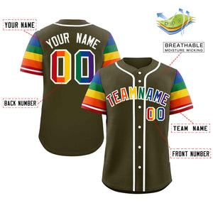 Custom Olive LGBT Rainbow For Pride Month Raglan Sleeves Authentic Baseball Jersey