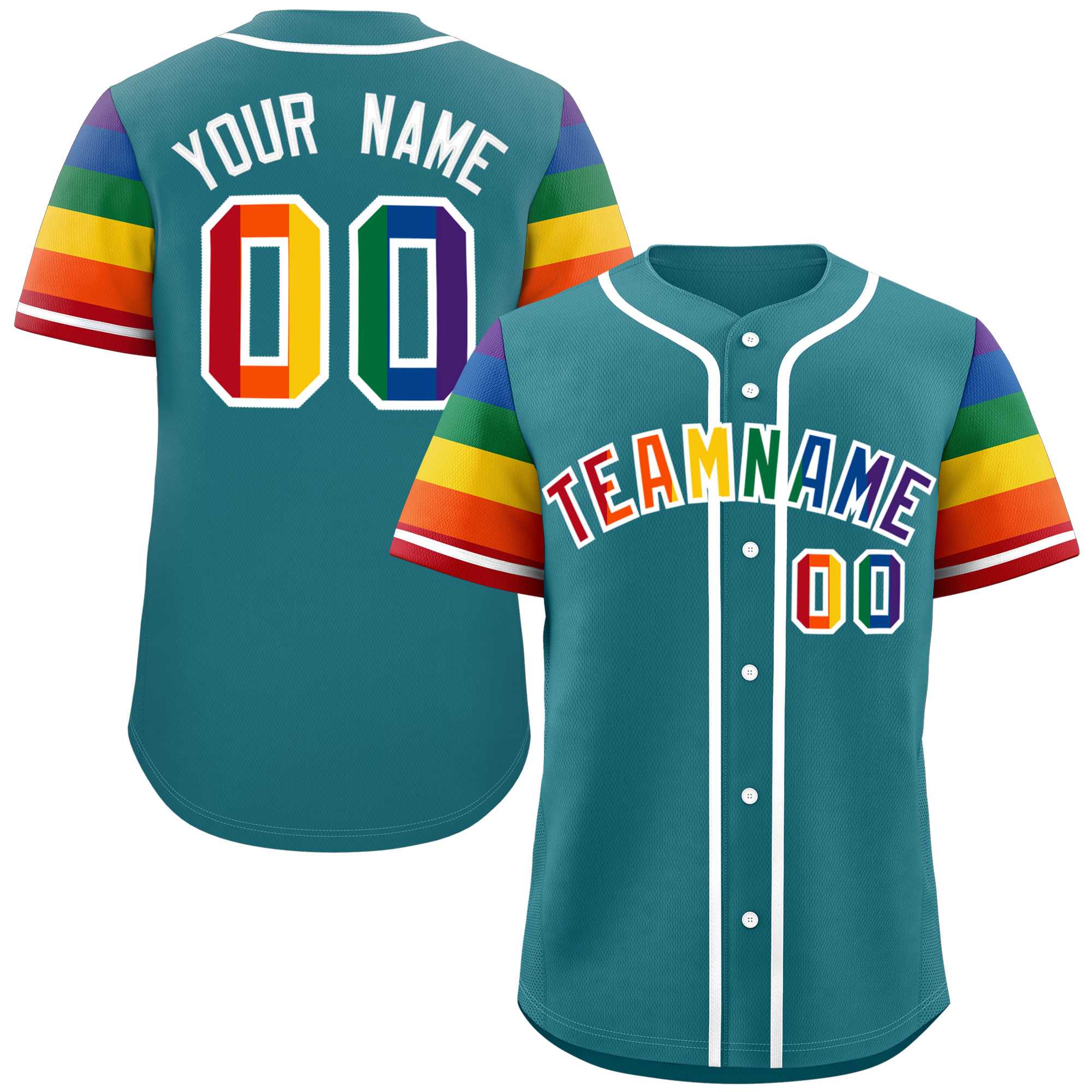 Custom Aqua LGBT Rainbow For Pride Month Raglan Sleeves Authentic Baseball Jersey