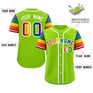 Custom Neon Green LGBT Rainbow For Pride Month Raglan Sleeve Authentic Baseball Jersey