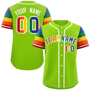 Custom Neon Green LGBT Rainbow For Pride Month Raglan Sleeve Authentic Baseball Jersey