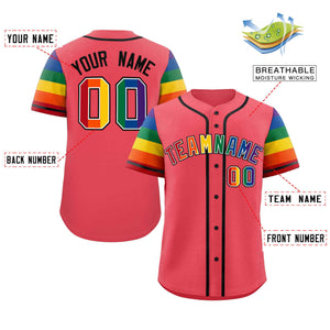 Custom Light Red LGBT Rainbow For Pride Month Raglan Sleeves Authentic Baseball Jersey