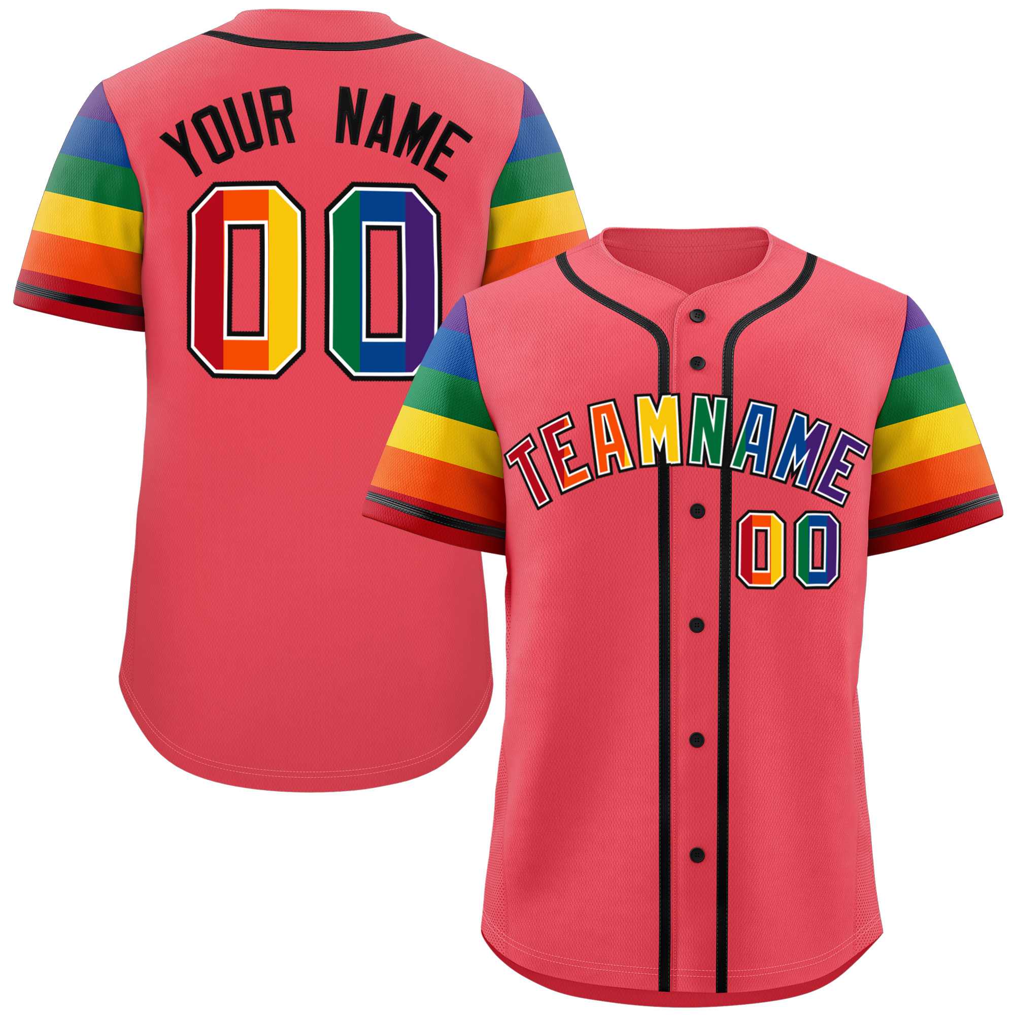 Custom Light Red LGBT Rainbow For Pride Month Raglan Sleeves Authentic Baseball Jersey