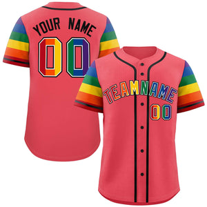 Custom Light Red LGBT Rainbow For Pride Month Raglan Sleeves Authentic Baseball Jersey