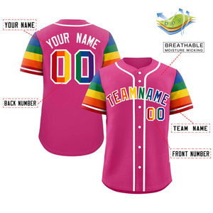 Custom Pink LGBT Rainbow For Pride Month Raglan Sleeves Authentic Baseball Jersey